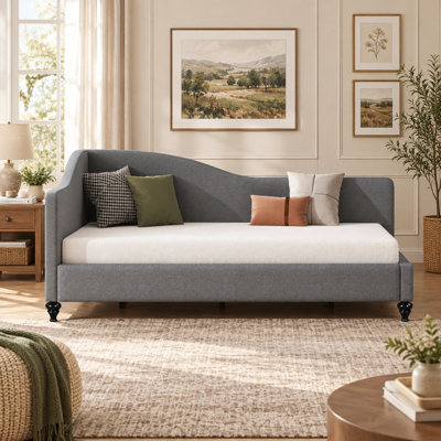 UnaAlba L-Shaped Semi-Enclosed Daybed With Solid Wood Legs, Twin/Full Size Option