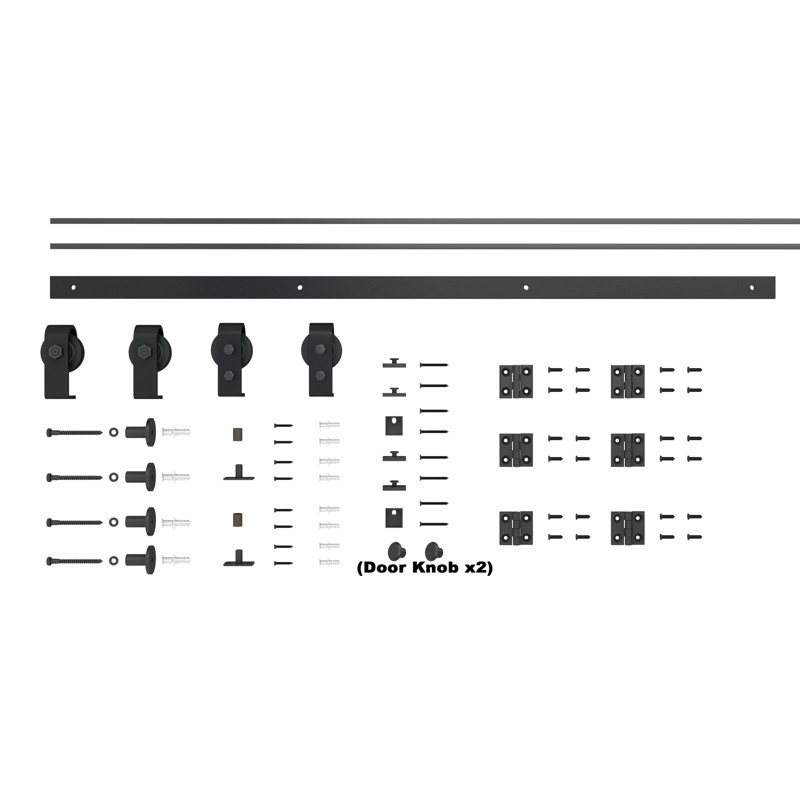 6-Panel Black Painted MDF Hollow Core Composite Double Bi-Fold Barn Doors with Sliding Hardware Kit, 48" × 84"
