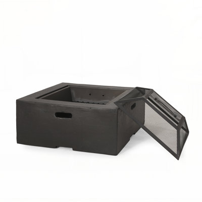 Outdoor Square MgO Wood-Burning Fire Pit with Spark Screen and Poker for Cozy Gatherings