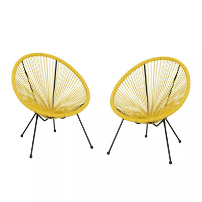 Chaises jaunes pour le plaisir en plein air, structure en acier et faux fini, confort tissé, conception moderne avec forme ronde, temps de récréation de 25,83 pouces de largeur, profondeur de 31,5 pouces