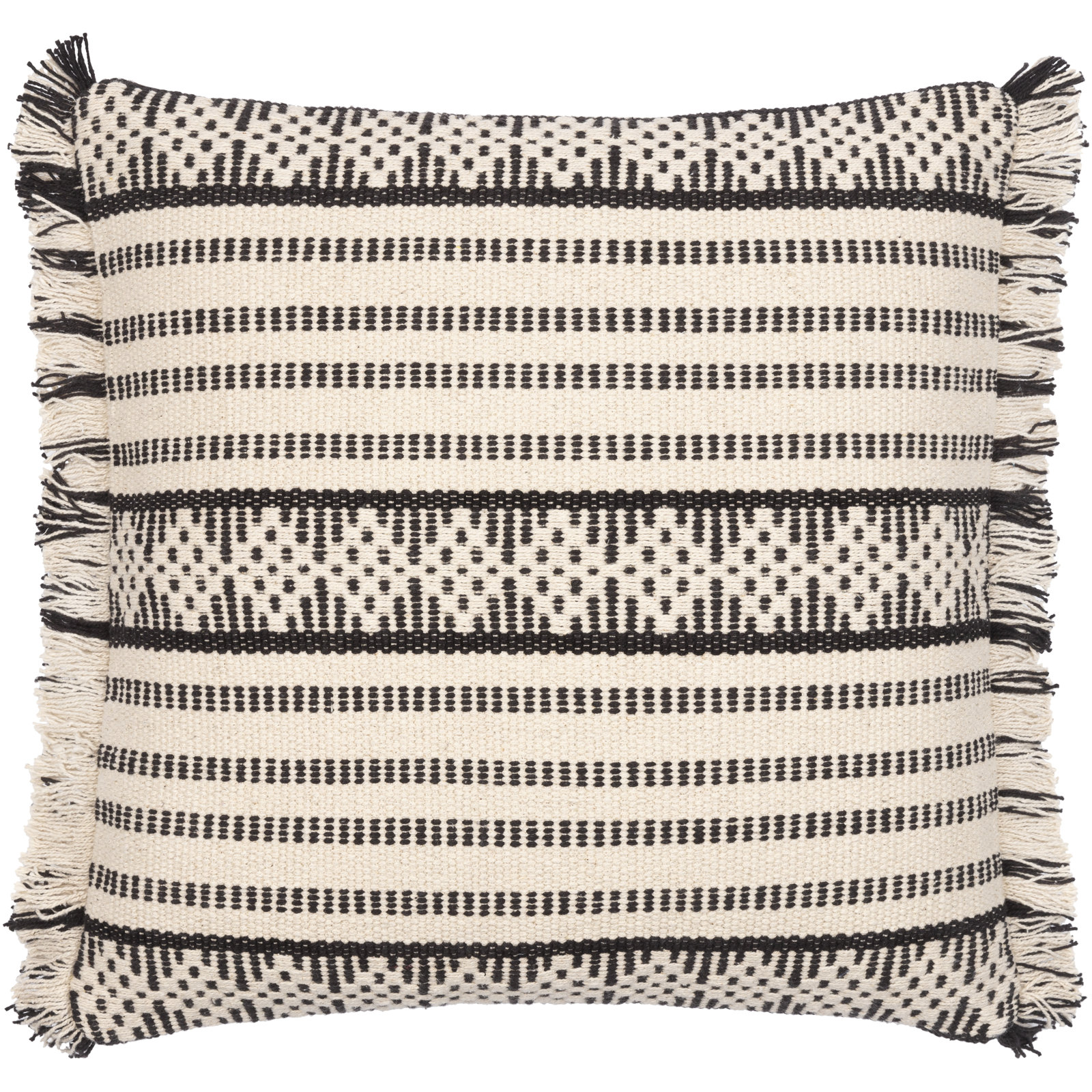 Joren Fringed Cotton Lumbar Throw Pillow, 20" x 20", Pillow Cover Insert Only