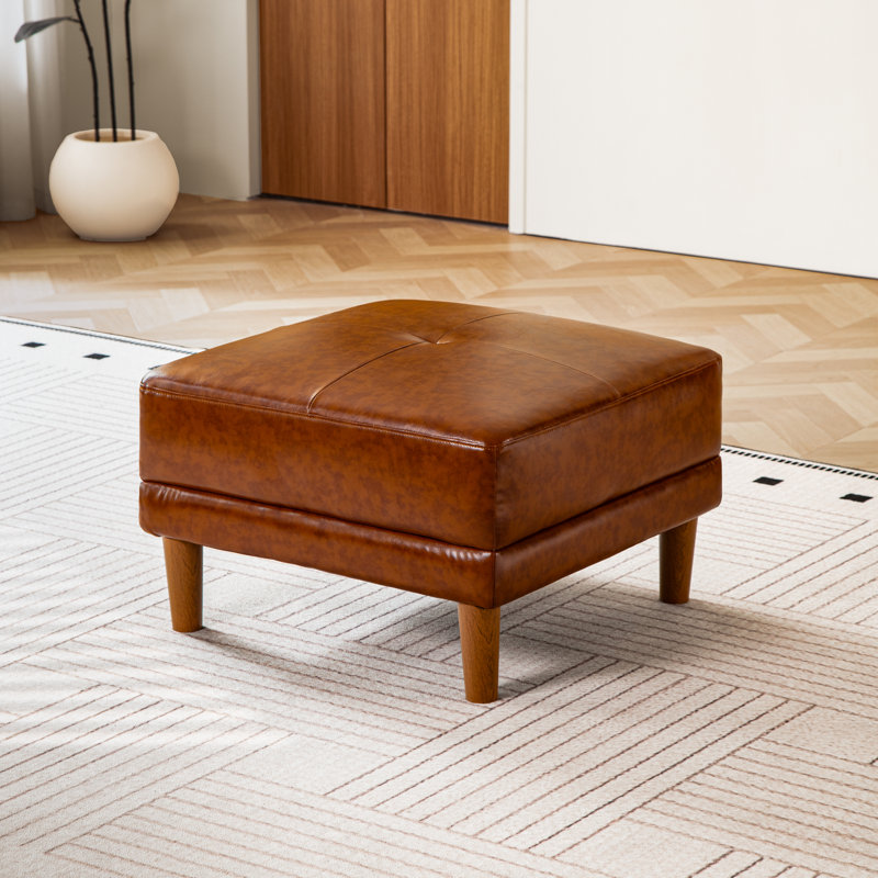 Repose-pieds avec repose-pieds de style moderne Mid-Century pour chambre à coucher et repose-pieds en cuir brun de 26,3 po d'Analycia