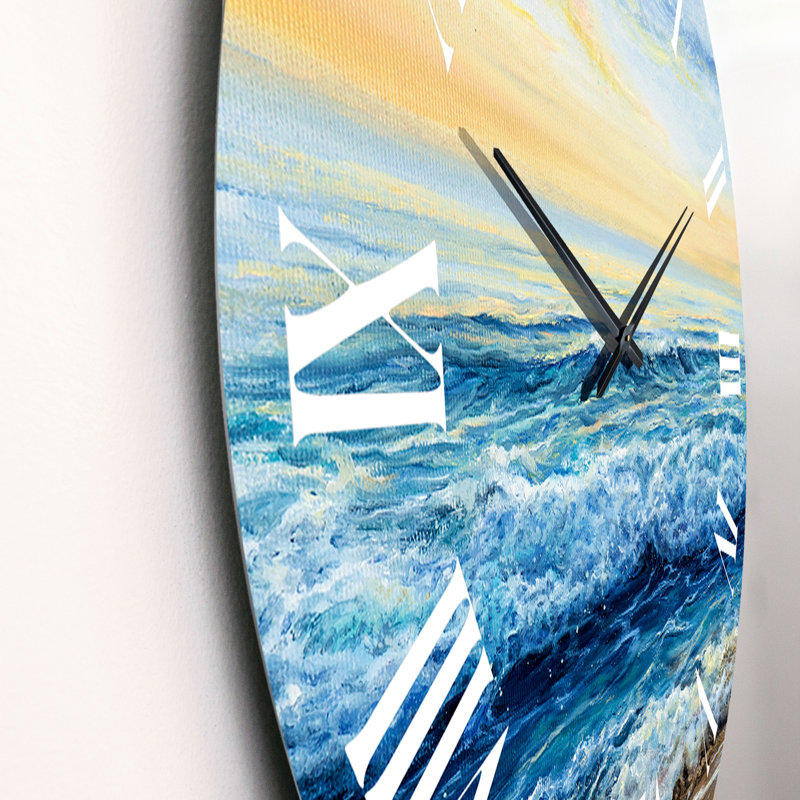 Ocean Waves At Dawn - horloge murale nautique et côtière, Grand