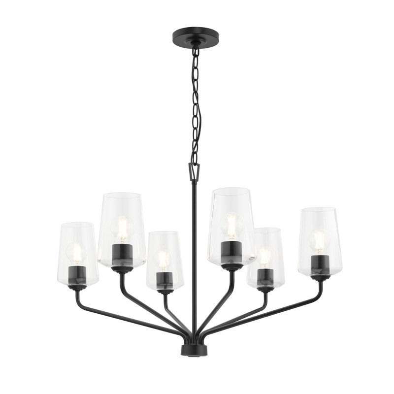 Lustre à trois lumières Celino avec verre transparent, H 21 po x l 32 po x P 32 po, Noir satiné, Six lumières