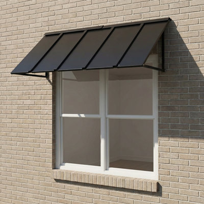 56" X 24" Fixed Metal Window Awning, Triangular Sturdy Steel Frame Door Canopy, Rain Snow Sun Protection Outdoor Cover For Entrance, Porch, Door And Balcony