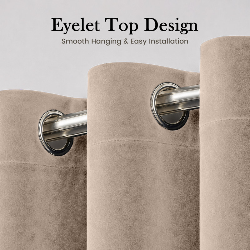 Crushed Velvet Eyelet Window Curtains, Beige, 117cm Width x 137cm Drop
