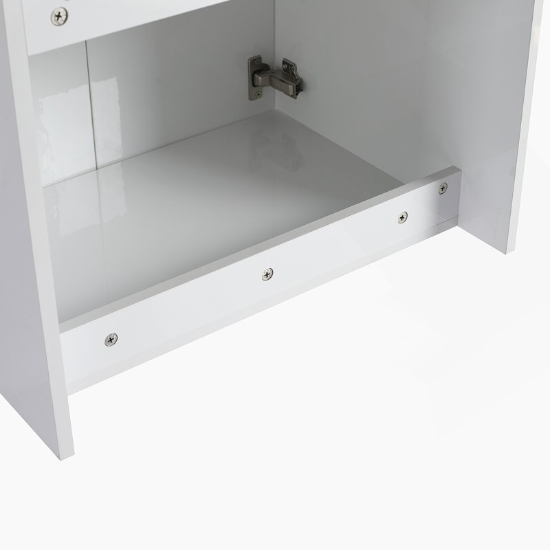 Meuble-lavabo 24 po avec lavabo en résine, 2 portes à fermeture douce et 1 armoire murale, montage flottant, blanc brillant, contreplaqué