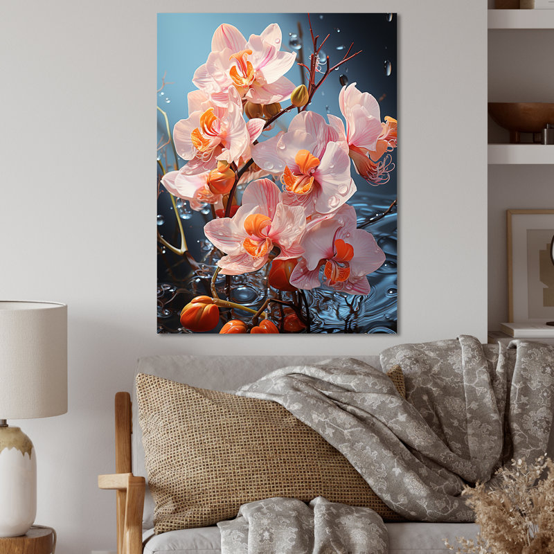 Élégante fleur d'orchidée I - art mural en métal orchidées, H 32 po x l 16 po x P 1 po
