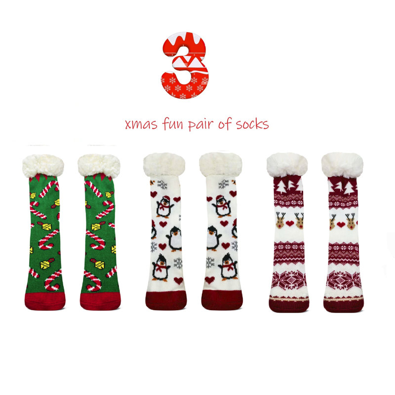 3Pk Cosy Thermal Fleece Lined Fun Xmas Socks Nordic Or Penguins