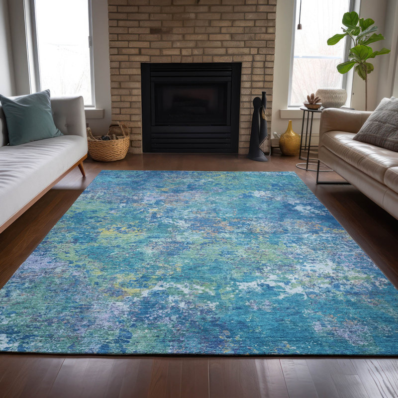 Tapis abstrait lavable à la machine intérieur / extérieur ACN2166, Rectangle 10 pi x 14 pi