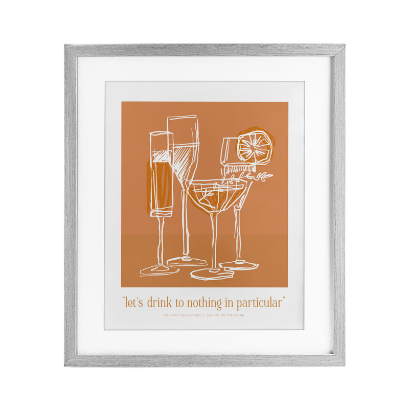 «Orange Drink Toast», impression encadrée sous verre, lettrée et doublée, H 16 po x l 13 po, Cadre de ferme gris