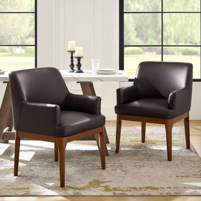Chaise de salle à manger en simili cuir 24,5 "avec pieds en bois massif Stanley (ensemble de 2)