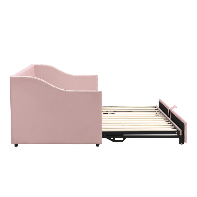 Upholstered Daybed With Pop Up Trundle, Pink