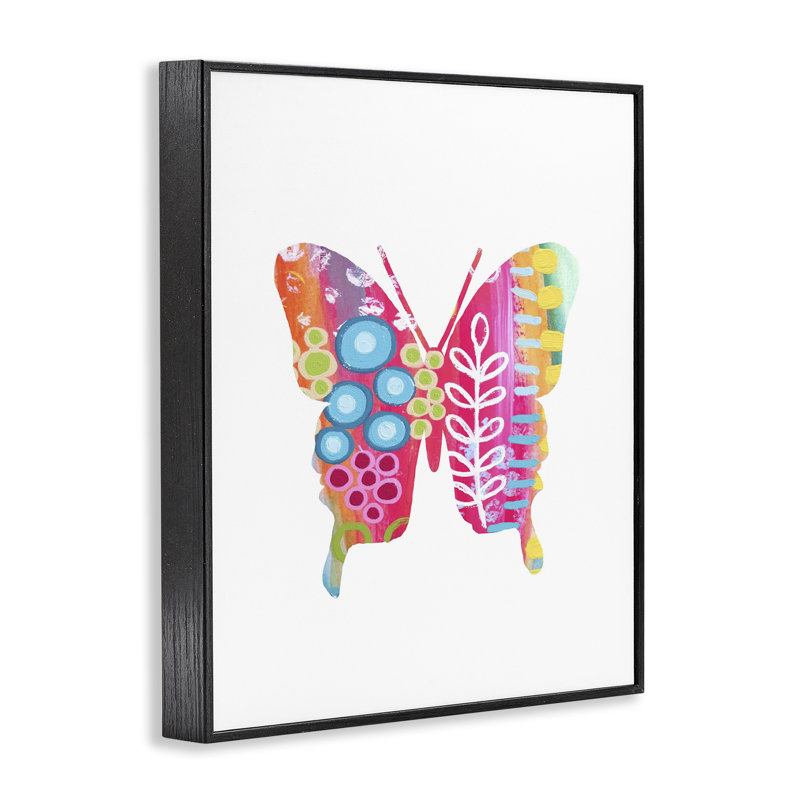 «Pink Florals Butterfly», art de la giclée encadrée par Lisa Nohren, Giclée encadrée noir minuit, H 20 po x l 16 po