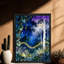 Art mural encadré noir forêt de lucioles fantaisiste, aquarelle bohème cadre magique-2109786610
