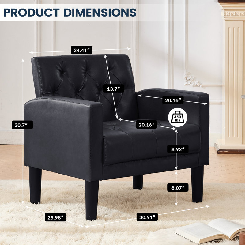 30.91"W Leather Tufted Accent Chair, Black