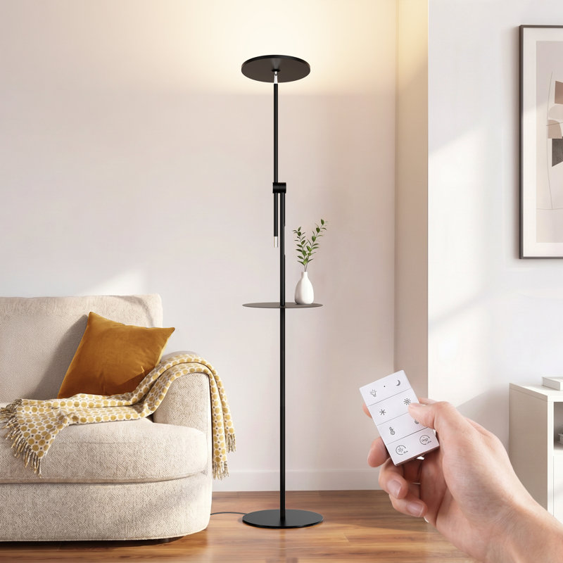 71'' LED Torchiere with Tray Table - Height Adjustable Floor Lamp, Dimmable Touch Control