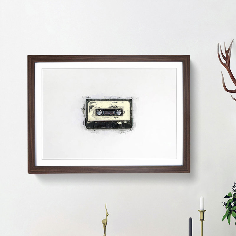Retro Style Cassette Tape in Abstract - Picture Frame Graphic Art Print, 27cm H x 36cm W x 2cm D, Walnut Framed