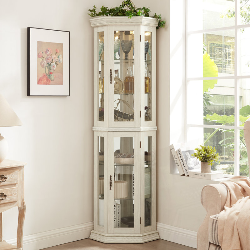 Glass Display Shelf with Tempered Glass Doors, Off White