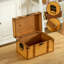  Coffre à trésor en bois de style antique Farmhouse avec sangles en cuir et coffre de rangement décoratif à loquet avant pour bijoux ou lettres, décor rustique pour la maison ou le bureau, petit