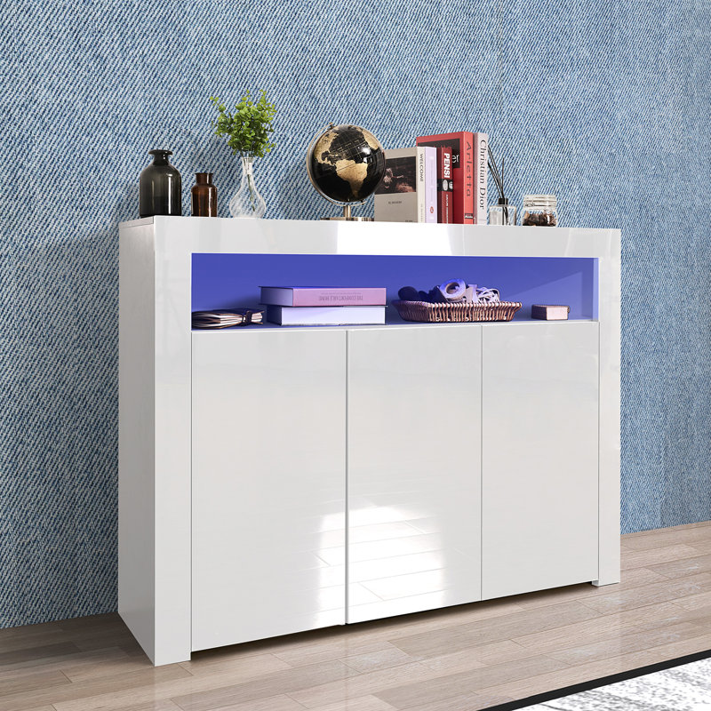 Meuble de rangement de salon noir brillant avec lumière DEL