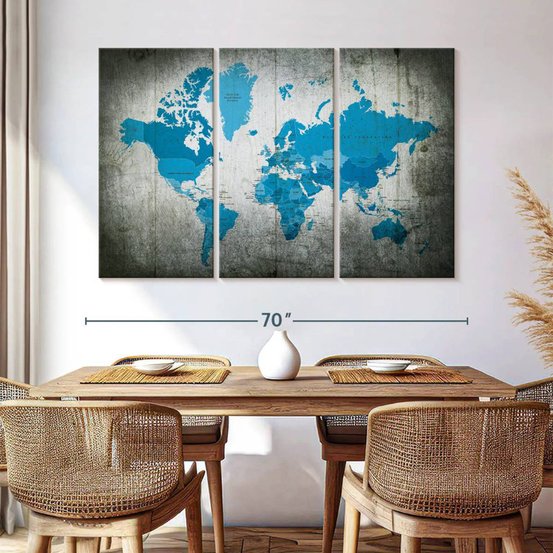 Aliaz Blue Continents World Map, 42" H x 65" W