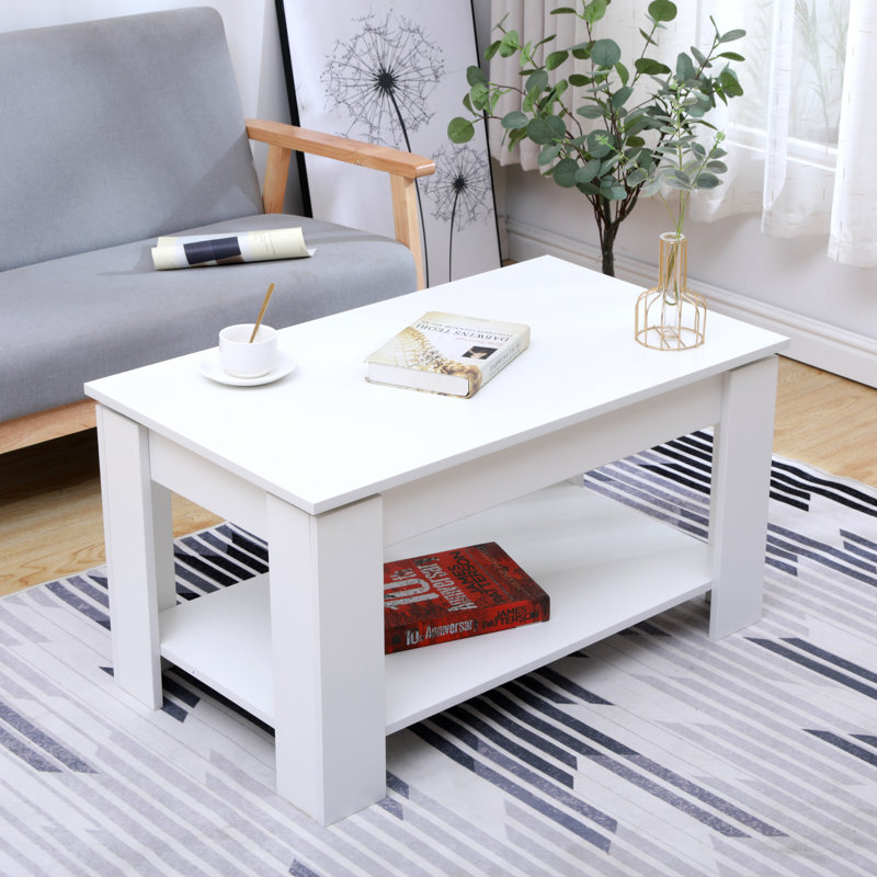 Hanai Four Leg Coffee Table with Storage, White