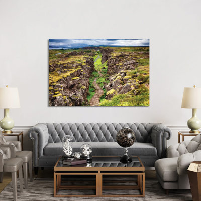Fault Line Separating America From Eurasia, Thingvellir, Iceland by George Oze - Wrapped Canvas Print