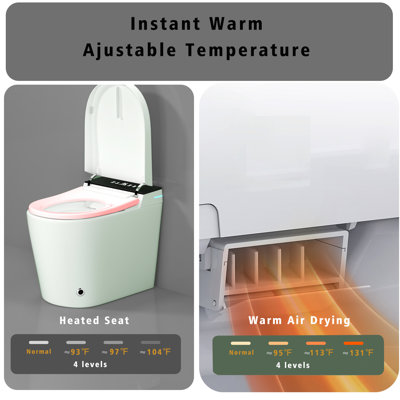 Yingze 23" Compact Smart Bidet Toilet, 12" Rough-in, Auto Flush, Heated Seat, Warm Air Dryer, Self-Cleaning Nozzle, LED Night Light, Antimicrobial Ceramic, White Tankless Toilet