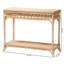 Console en rotin naturel avec tablette ouverte et boucle décorative