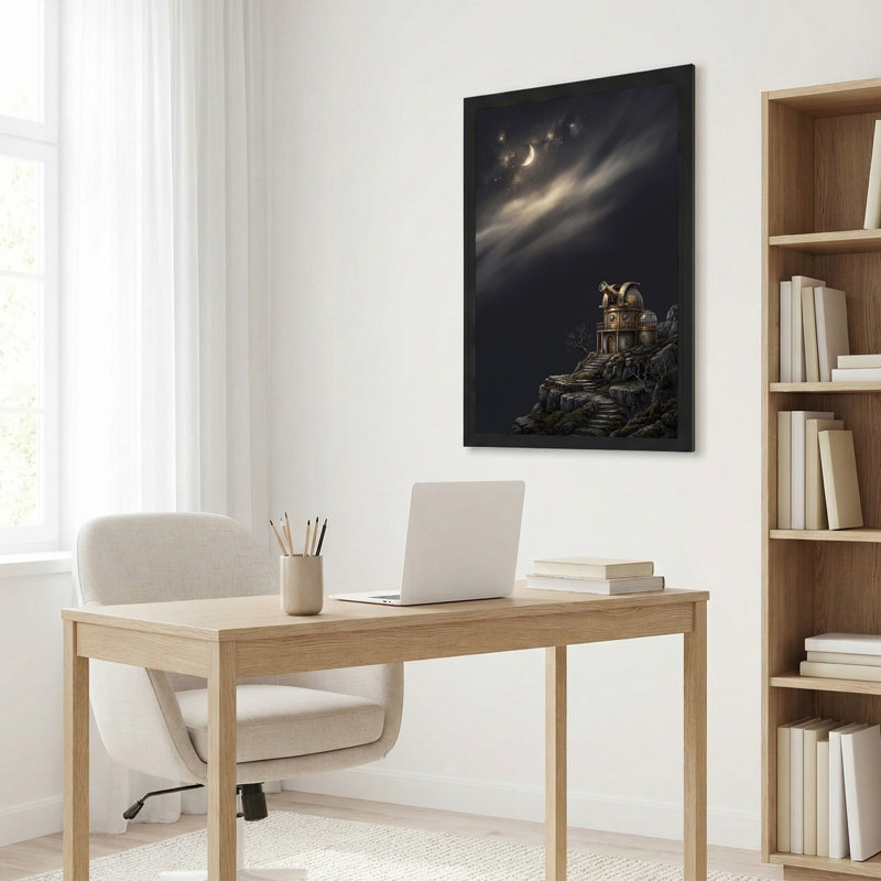 Toile dorée sous la lune étoilée, H 36 po x l 24 po