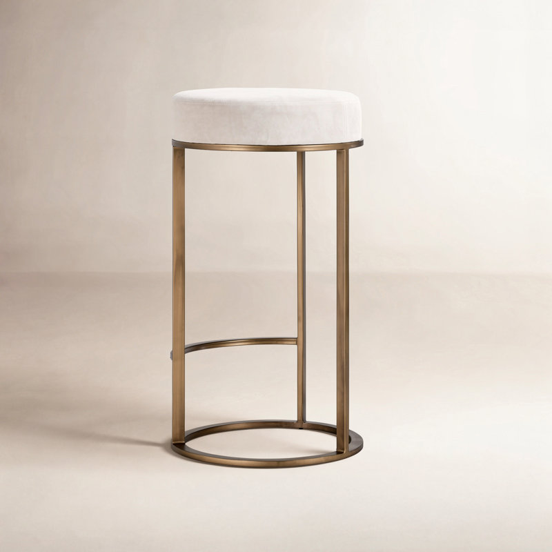 Bertrad Quinn Upholstered Fabric Counter Stool, Natural Seat/Brass Frame