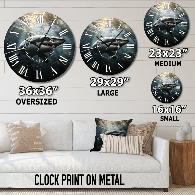 Grey Shark The Majesty - Animals White Face Wall Clock, Large