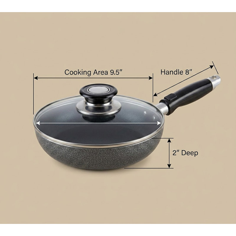 9.5" Non Stick Fry Pan With Lid, 9.5"