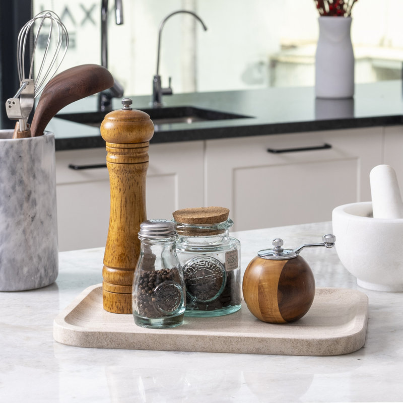 Plateau rectangulaire en marbre naturel Guein, Moka crème