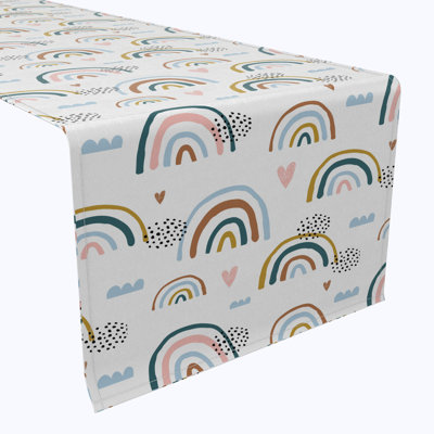Table Runner, 100% Cotton, 16X108", Rainbows & Hearts