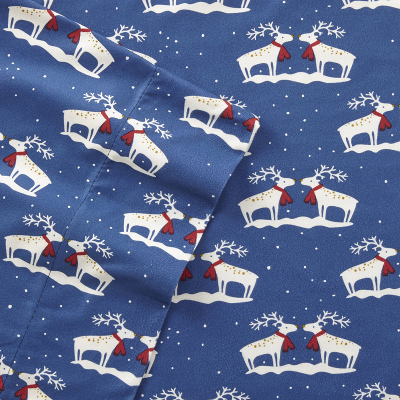 Micro Flannel® Printed Deep-Pocket Sheet Set, California King Sheet Set with 2 Pillowcases, Traditions Bluebell
