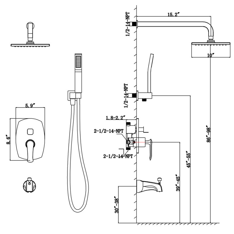 All-In-One Kit with Rough in-Valve, Matte Black