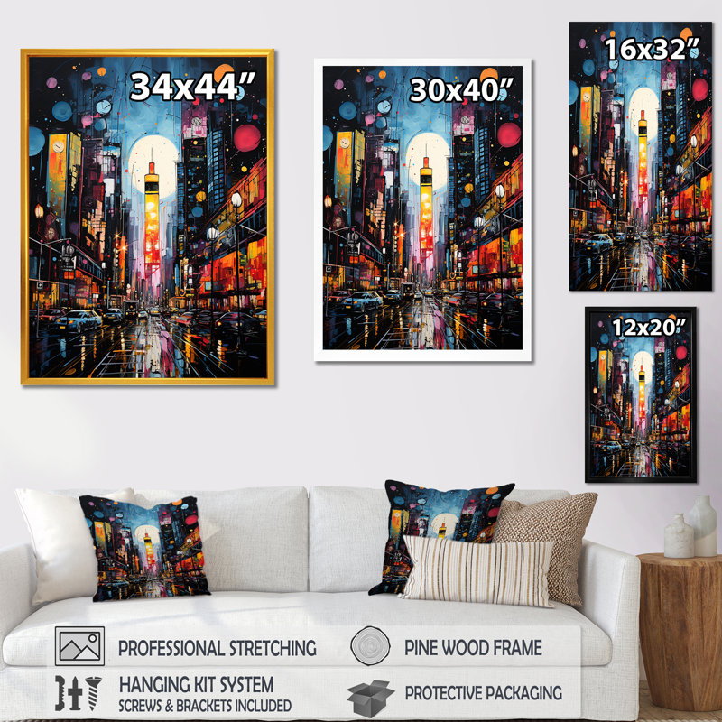 New York City Time Square Lights I - art mural de New York, Encadrement doré, H 40 po x l 30 po x P 1,5 po