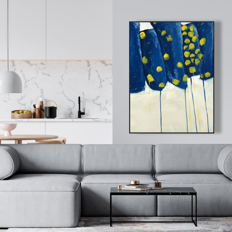 Fleurs abstraites bleues et jaunes - toile moderne bleu classique