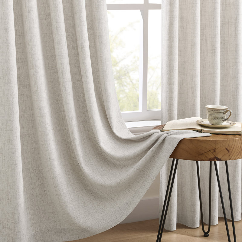 Pinch Pleated Light Filtering Linen Blended Curtains, Boho Back Tab Semi Sheer Drapes with Metal Rings and adjustable Hooks for Living Room Bedroom,2Panels,Cream Beige