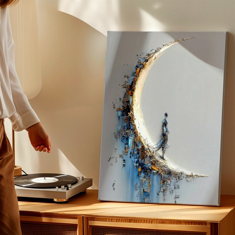 Abstrait, croissant de lune, lune moderne, impression sur toile, or abstrait bleu, H 16 po x l 20 po