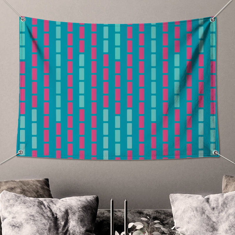 Tapisserie murale «Blue Pink Rectangles», 68in H x80in W with 4 Grommets