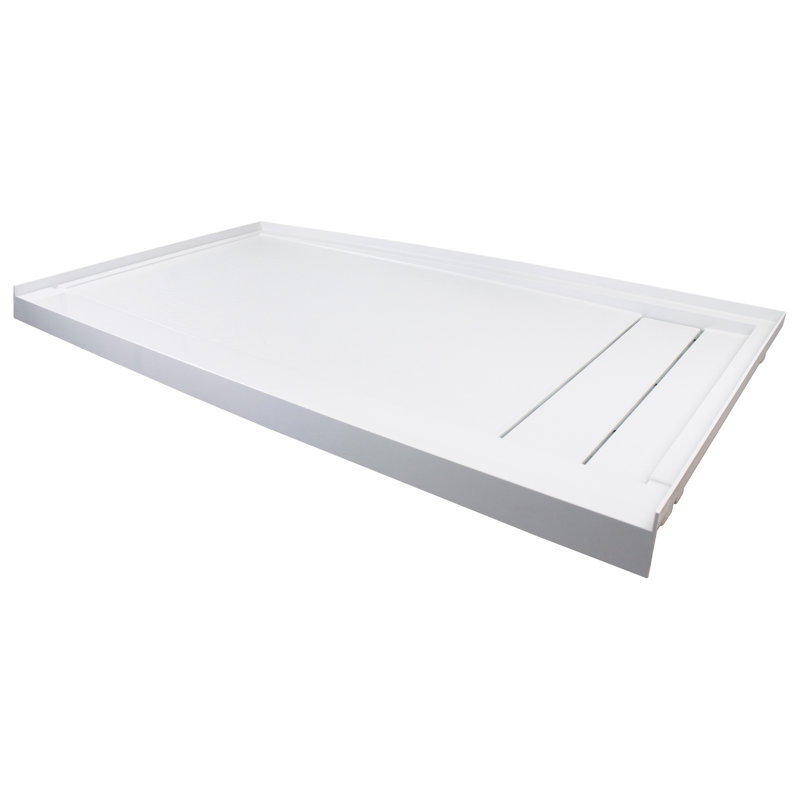 Base de douche à seuil simple l 60 po x P 32 po avec couvercle de drain, Blanc, Droite