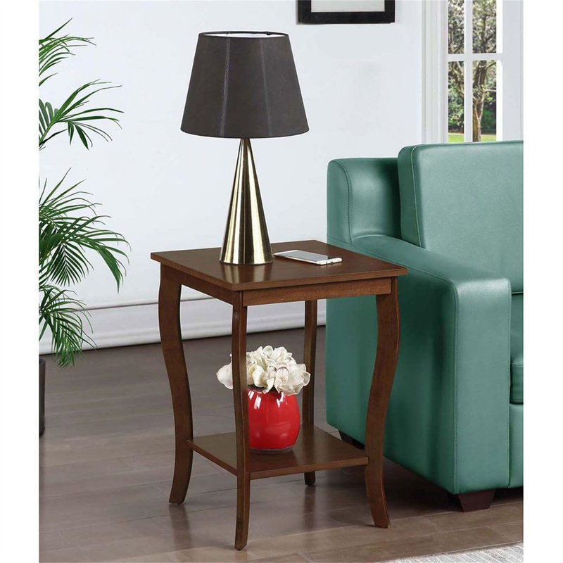 Espresso Brown Wood and Metal Square End Table with Shelf