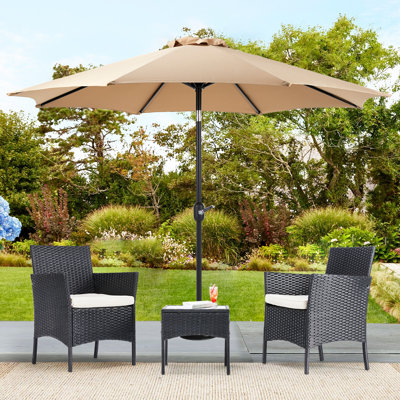 Ensemble de conversation en rotin avec parasol 3 pièces Simion
