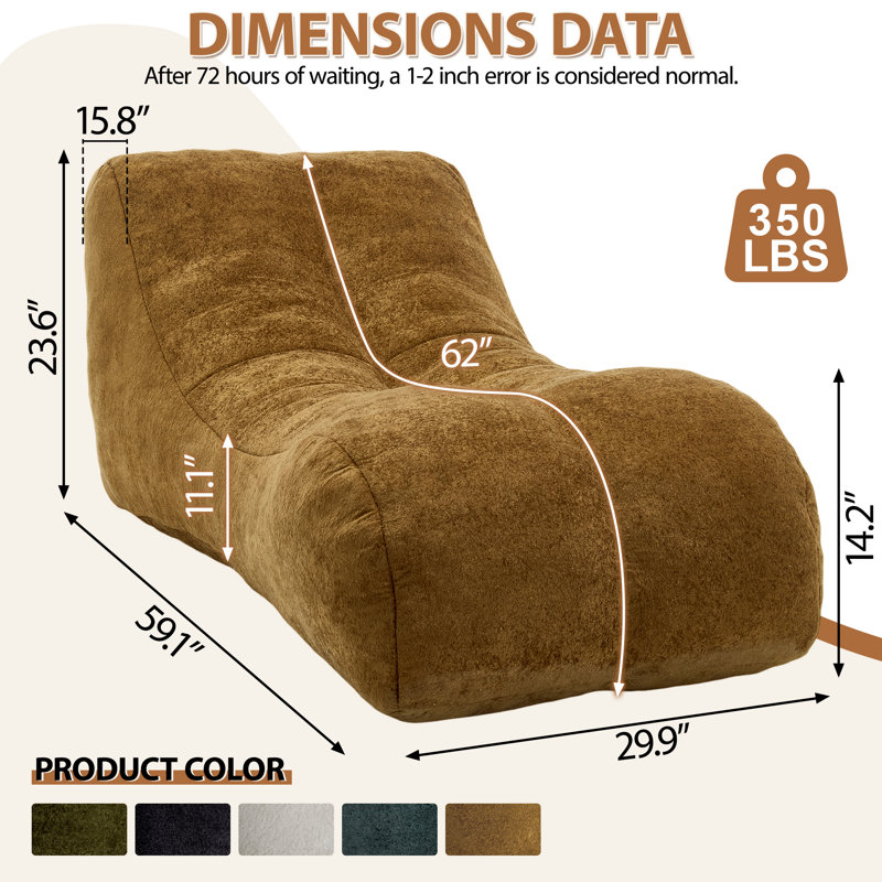 3.4 FT Giant Bean Bag Chair with Ottoman, 450 LB Capacity Grey Microfiber Chaise Lounge, Brown, Brown Microfiber