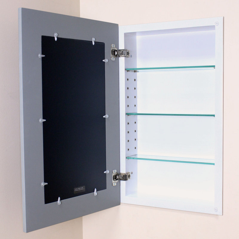 Recessed Framed 1 Door Medicine Cabinet with 2 Adjustable Shelves, 24" H x 14" W x 3.75" D, Dark Gray