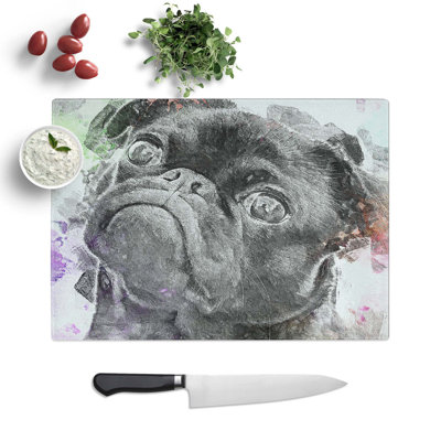 Tempered Glass Pug Dog Chopping Board