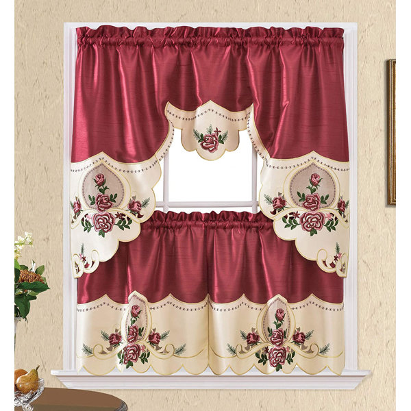 Red Barrel Studio® Floral Ruffled 56'' W Kitchen Curtain | Wayfair